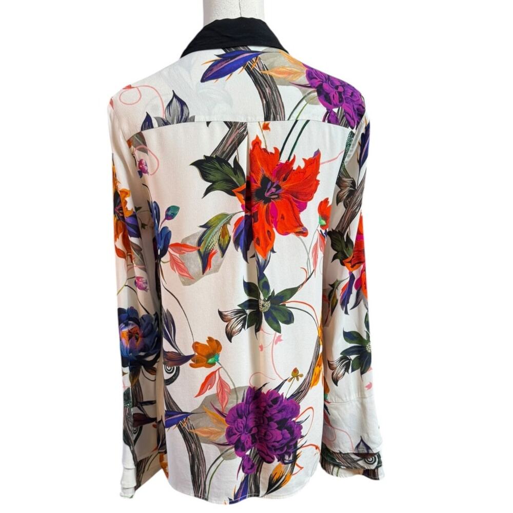 REISS Lupa Blouse US 6 Floral Botanical Print 100% Viscose Black Collar - Picture 9 of 12